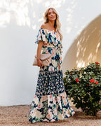 Petal Power Floral Off The Shoulder Maxi Dress Navy