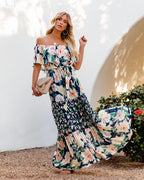 Petal Power Floral Off The Shoulder Maxi Dress Navy