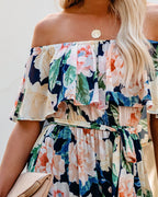Petal Power Floral Off The Shoulder Maxi Dress Navy
