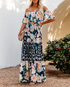 Petal Power Floral Off The Shoulder Maxi Dress Navy