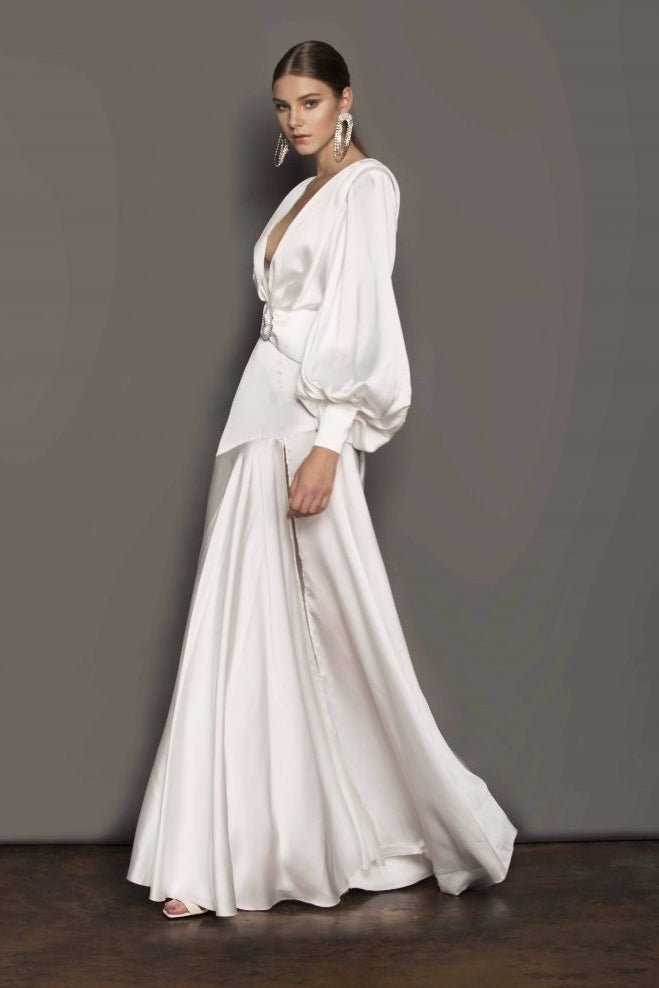 Phoebe V - neck Belted Slit Maxi Dress