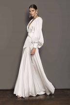 Tatiana Effortless V Neck Belted Slit Maxi Dress Premium Wardrobe Essential