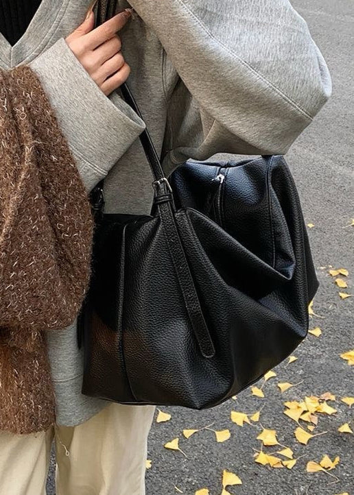Large Soft Shoulder Bag – Women’s Black PU Leather Hobo Tote