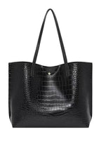 Croc-Embossed PU Leather Tote Bag – Large Black Shoulder Handbag