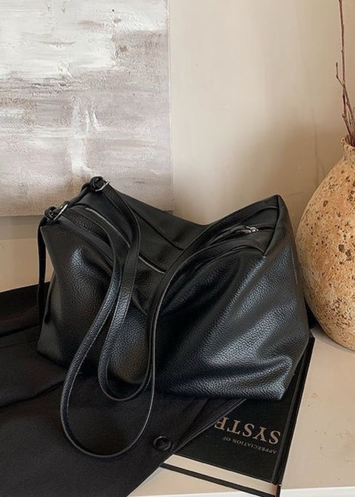 Large Soft Shoulder Bag – Women’s Black PU Leather Hobo Tote