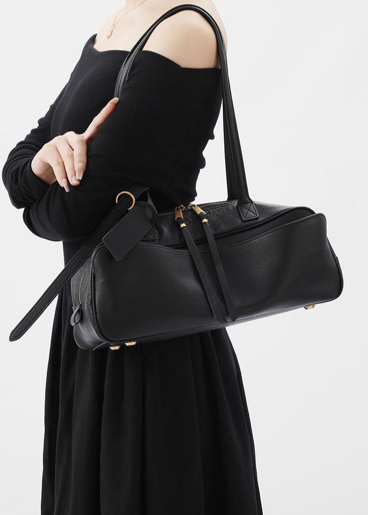 Structured Black PU Leather Shoulder Bag – Compact Rectangular Tote