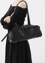 Structured Black PU Leather Shoulder Bag – Compact Rectangular Tote