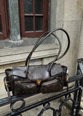 Vintage Brown Multi-Pocket Shoulder Bag – PU Leather Tote with Adjustable Strap