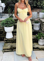 Soleil Maxi Dress – Yellow Spaghetti Strap Dress with Corset Bodice