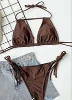 Mocha Strings - Minimalist Triangle One Piece Swimsuit