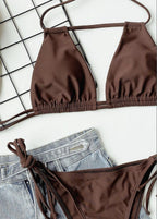 Mocha Strings - Minimalist Triangle One Piece Swimsuit