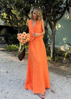 Solara - Sleeveless Linen Vest & Maxi Skirt Set