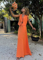 Solara - Sleeveless Linen Vest & Maxi Skirt Set