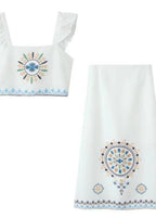 Solandra - Embroidered Two-Piece Set with Ruffle Straps