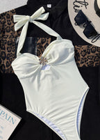 Solene Halter One-Piece Swimsuit with Floral Charm