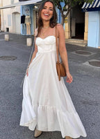 Santorini Breeze - Flowy Maxi Dress with Tie Straps