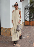 Sahara Backless Halter Maxi Dress – Cotton & Linen Blend
