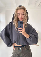 BubbleZip Cropped Hoodie with Balloon Sleeves