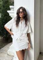 Sunlace - Embroidered Cotton Shirt and Skirt Set