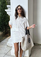 Sunlace - Embroidered Cotton Shirt and Skirt Set