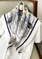 Nautical Crest - Satin Square Scarf with Maritime Motif