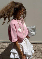 SweetHeart Cotton Tee – Pink Oversized T-Shirt with White Heart Patches