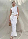 Isla Linen Blend Set – Sleeveless Top & Front-Slit Maxi Skirt