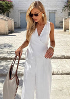 White Haven - Sleeveless Wrap Top & Wide-Leg Trousers Set