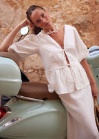 Verona - Cotton Peplum Set with Puff Sleeves and Maxi Skirt