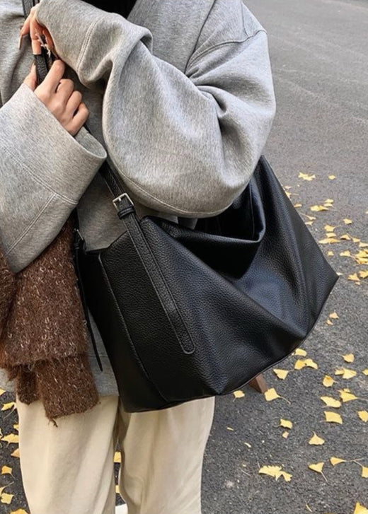 Large Soft Shoulder Bag – Women’s Black PU Leather Hobo Tote