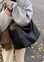Large Soft Shoulder Bag – Women’s Black PU Leather Hobo Tote