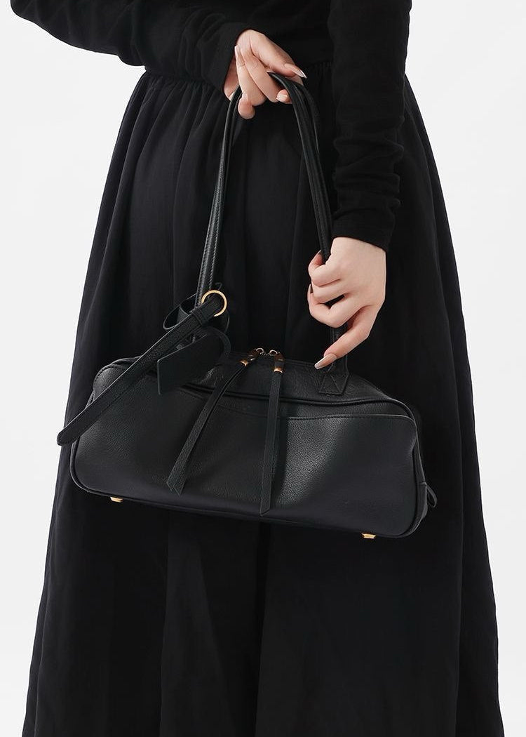 Structured Black PU Leather Shoulder Bag – Compact Rectangular Tote