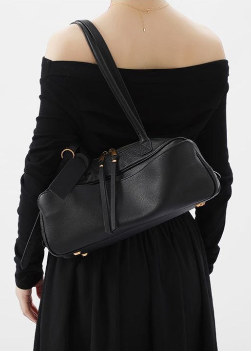 Structured Black PU Leather Shoulder Bag – Compact Rectangular Tote