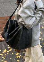 Large Soft Shoulder Bag – Women’s Black PU Leather Hobo Tote