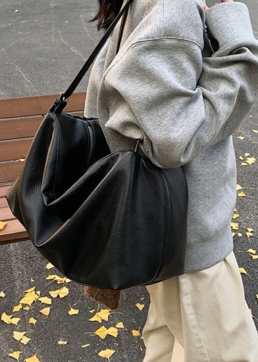 Large Soft Shoulder Bag – Women’s Black PU Leather Hobo Tote