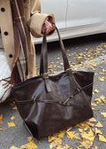 Oversized PU Leather Shoulder Tote – Women’s Large Brown Carryall Bag