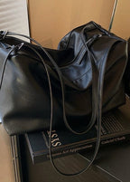 Large Soft Shoulder Bag – Women’s Black PU Leather Hobo Tote