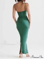 Pile Collar Satin Charming Pleated Suspender Maxi Skirt