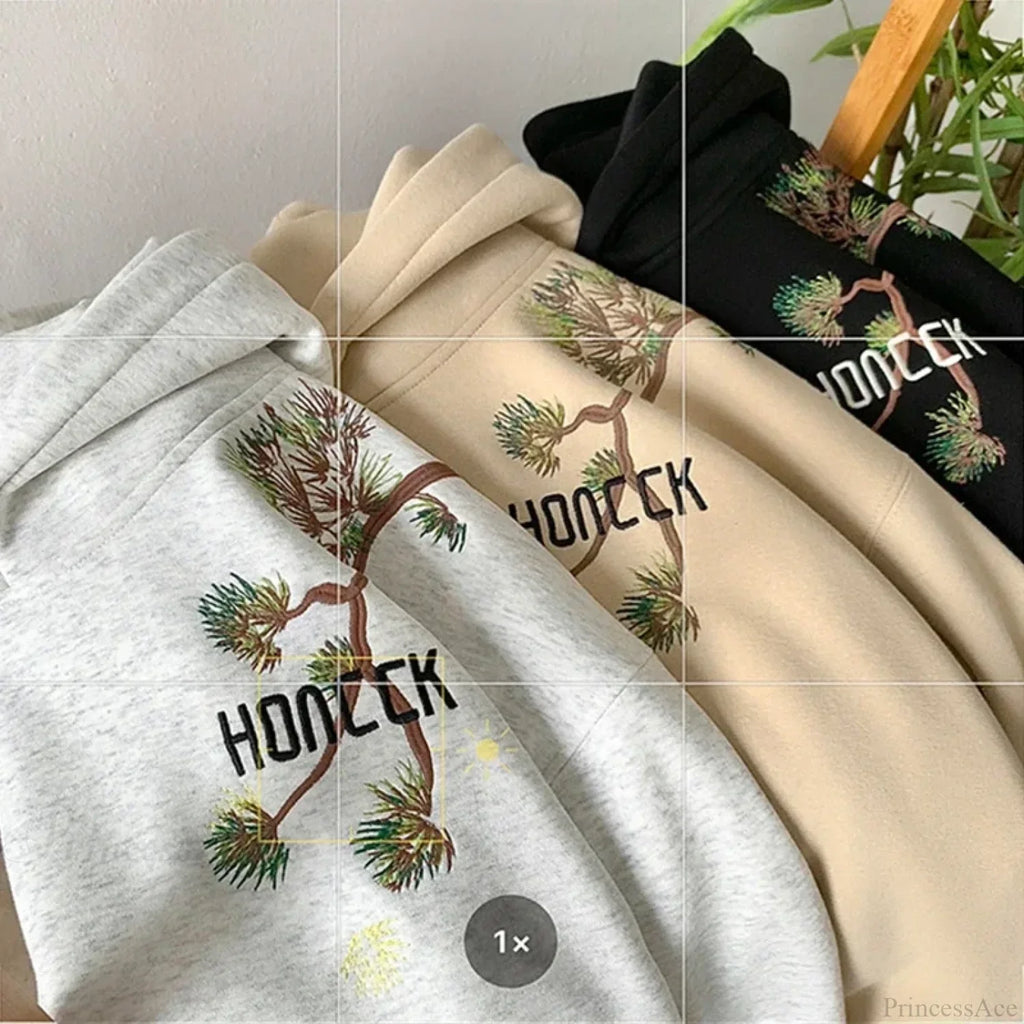 Pine Print Y2K Vintage Oversize Hoodie
