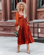 Pines Satin Pocketed Drawstring Midi Dress FINAL