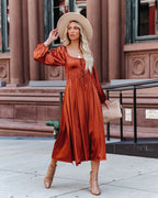 Pines Satin Pocketed Drawstring Midi Dress FINAL