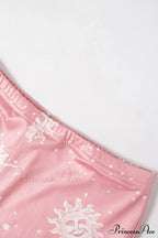 Pink Abstract Print Flares Pants