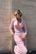 Pink Fitted Hooded Cuffed Ankle Pants Solid Two Piece Set