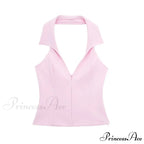 Pink Halter Sleeveless Charming Top And Skort Set