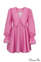 Pink Plaid A-Line Babydoll Dress with Lapel
