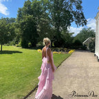Pink Pleated Stylish Halter Maxi Dress