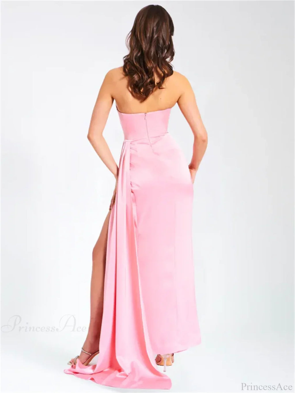 Pink Satin Strapless Party Dress