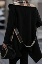 Plaid Color Block Tie Waist Wool Blend Coat