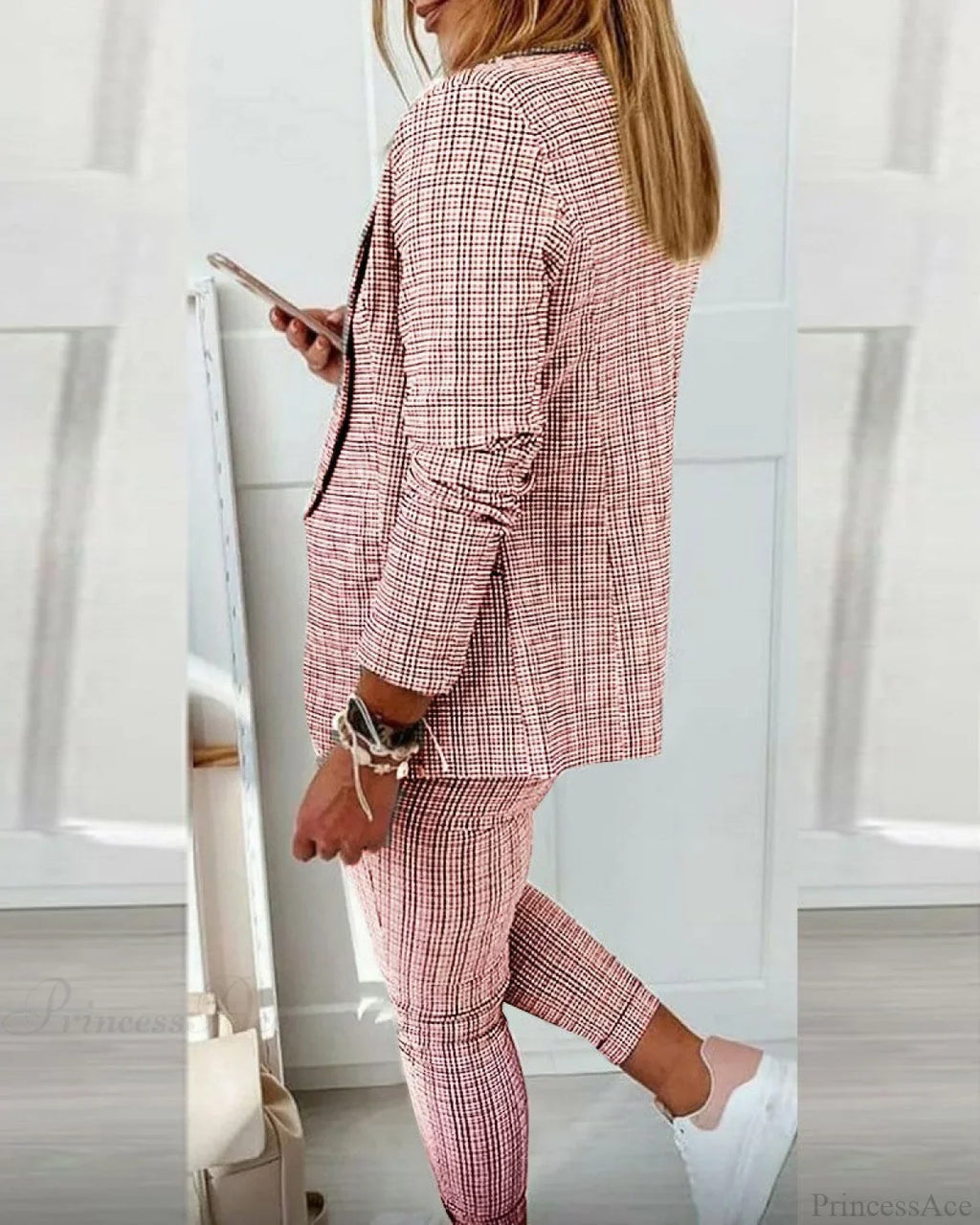 Plaid Comfortable Casual Women's Set