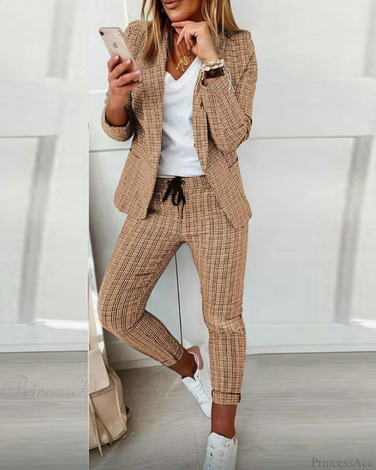 Plaid Comfortable Casual Women's Set